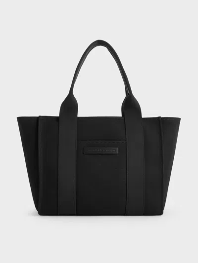 Charles & Keith - Large Kay Canvas Tote Bag In Noir