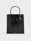 Charles & Keith - Large Matina Patent Crinkle-effect Elongated Tote Bag In Prism Noir