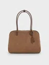 Charles & Keith - Large Sianna Corduroy Bowling Bag In Brown