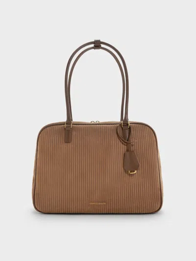 Charles & Keith - Large Sianna Corduroy Bowling Bag In Brown