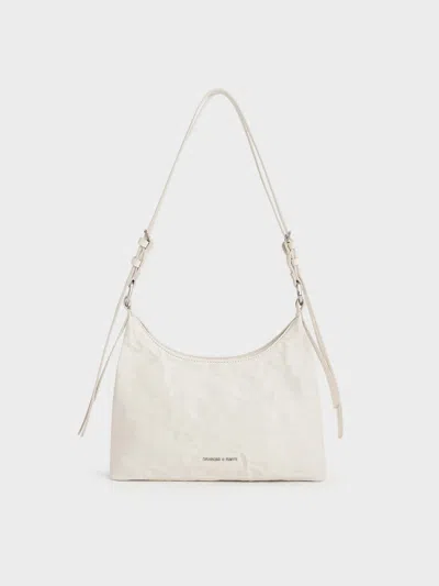 Charles & Keith - Lark Crinkle-effect Hobo Bag In White