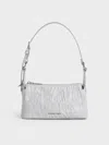 Charles & Keith - Lark Crinkle-effect Shoulder Bag In Grey