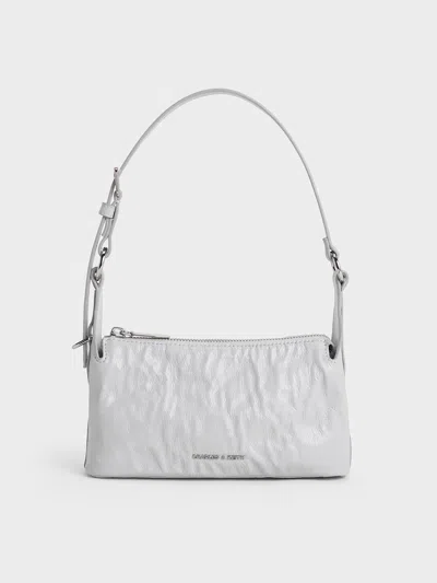 Charles & Keith - Lark Crinkle-effect Shoulder Bag In Grey
