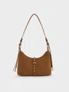 Charles & Keith - Lark Recycled Suede Studded Belted Shoulder Bag In Brown