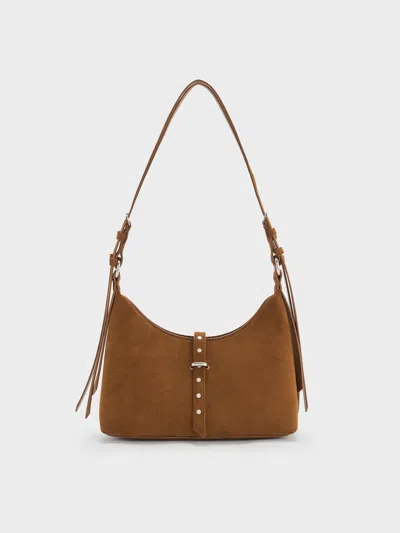 Charles & Keith - Lark Recycled Suede Studded Belted Shoulder Bag In Brown