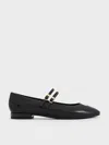 Charles & Keith - Leather & Patent Double-strap Mary Jane Flats In Black