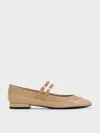 Charles & Keith - Leather & Patent Double-strap Mary Jane Flats In Taupe