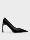 Charles & Keith - Leather & Patent Pointed-toe Pumps In Black