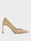 Charles & Keith - Leather & Patent Pointed-toe Pumps In Taupe