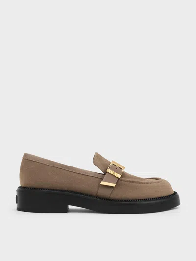 Charles & Keith - Leather & Suede Buckled-strap Loafers In Taupe