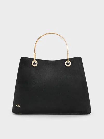Charles & Keith - Leather Boxy Ring-handle Bag In Gold