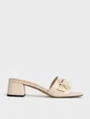 Charles & Keith - Leather Buckled Block-heel Mules In Chalk