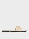 Charles & Keith - Leather Buckled Square-toe Slide Sandals In Chalk