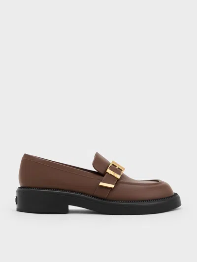Charles & Keith - Leather Buckled-strap Loafers In Brown