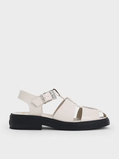 Charles & Keith - Leather Caged Sandals In Chalk