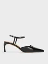 Charles & Keith - Leather Kitten-heel Ankle-strap Pointed-toe Pumps In Black Box