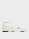 Charles & Keith - Leather Metallic-accent Pointed-toe Ankle-strap Flats In Chalk