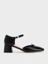 Charles & Keith - Leather Square-toe D'orsay Ankle-strap Pumps In Black Box