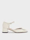 Charles & Keith - Leather Square-toe D'orsay Ankle-strap Pumps In Chalk