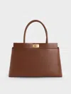 Charles & Keith - Lennie Top Handle Satchel Bag In Dark Brown