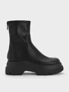 Charles & Keith - Leoi Back-zip Chunky Ankle Boots In Black