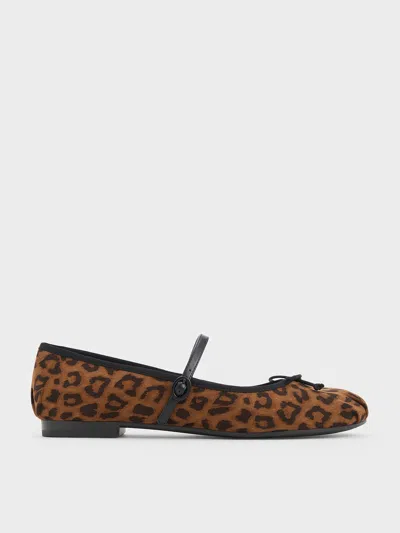 Charles & Keith - Emiko Leopard-print Bow Mary Jane Flats In Animal Print Brown