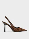 Charles & Keith - Leopard-print Pointed-toe Slingback Pumps In Animal Print Brown