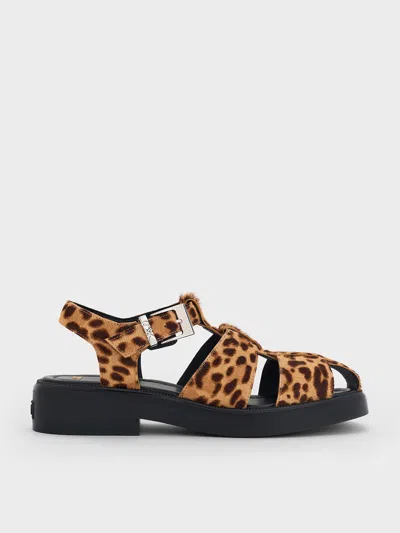 Charles & Keith - Leopard-print Textured Caged Sandals In Multi