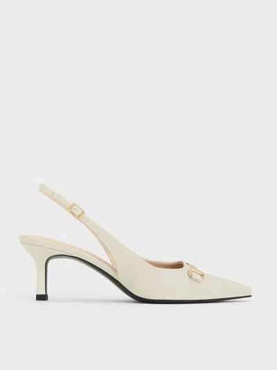 Charles & Keith Metallic-accent Slingback Pumps In Chalk