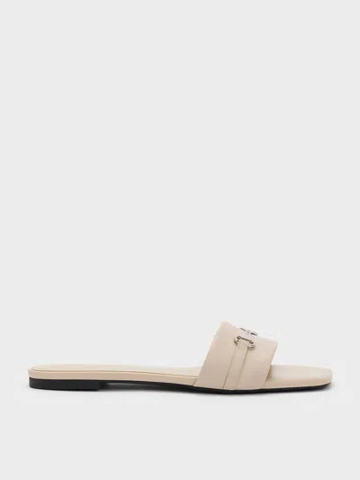 Charles & Keith - Leslie Slide Sandals In Beige