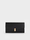 Charles & Keith - Lilibet Metallic-accent Chain-strap Long Wallet In Black