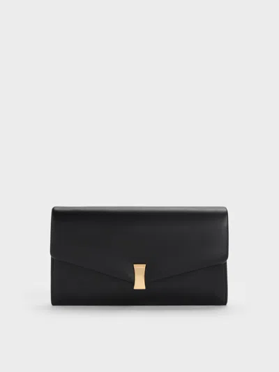 Charles & Keith - Lilibet Metallic-accent Chain-strap Long Wallet In Black