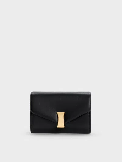 Charles & Keith - Lilibet Metallic-accent Chain-strap Wallet In Black