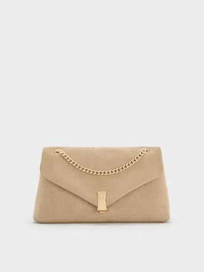 Charles & Keith - Lilibet Recycled Suede Metallic-accent Chain-strap Bag