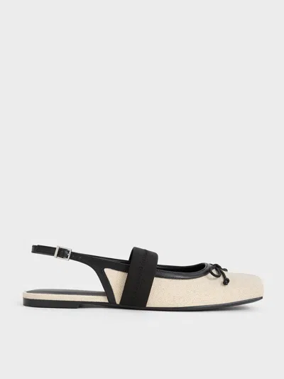 Charles & Keith - Lyric Linen & Satin Bow Slingback Flats In Beige