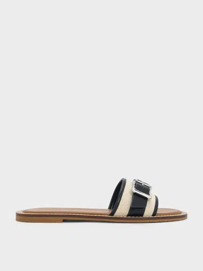 Charles & Keith - Linen Buckled Slide Sandals In Chalk