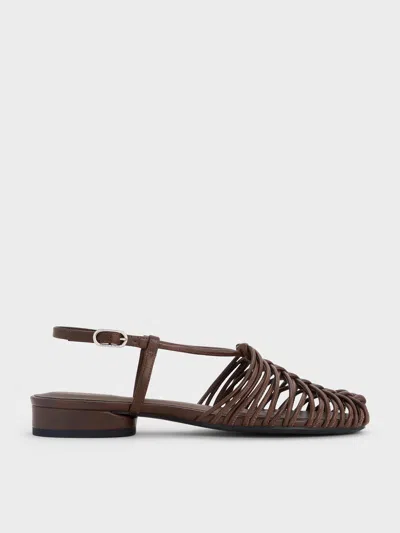 Charles & Keith - Woven Slingback Caged Sandals In Brown