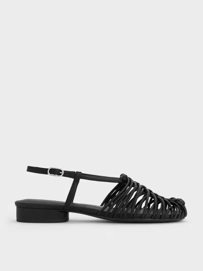 Charles & Keith - Linnea Woven Slingback Caged Sandals In Black