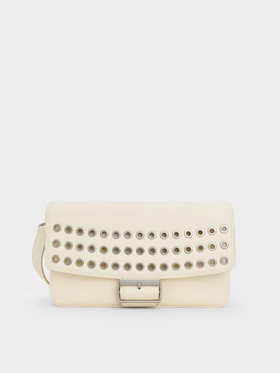 Charles & Keith - Liv Grommet Chain-handle Shoulder Bag In Cream