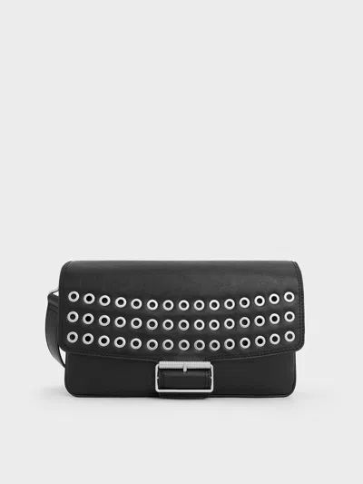 Charles & Keith - Liv Grommet Chain-handle Shoulder Bag In Noir