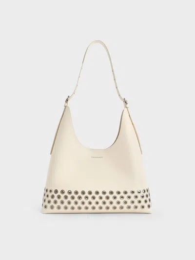 Charles & Keith - Liv Grommet Hobo Bag In Cream