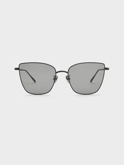 Charles & Keith - Livonia Crystal Square Sunglasses In Black