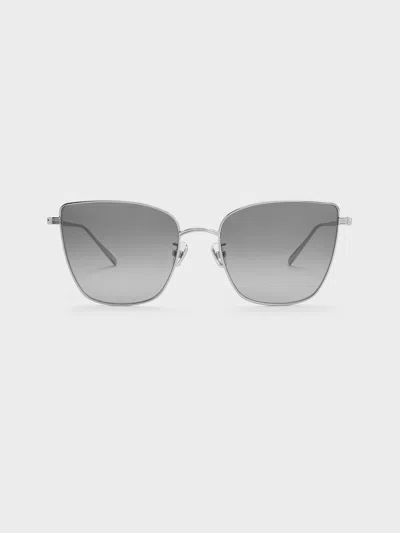 Charles & Keith - Livonia Crystal Square Sunglasses In Silver