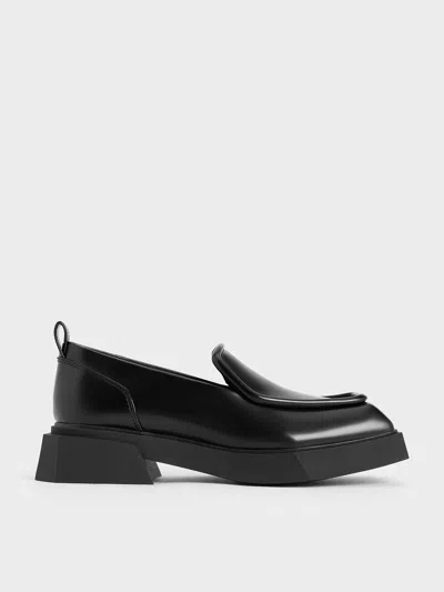 Charles & Keith - Lorde Geometric Square-toe Loafers In Black Box