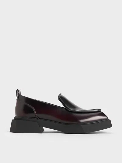 Charles & Keith - Lorde Geometric Square-toe Loafers In Burgundy