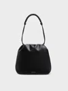 Charles & Keith - Lorelai Ruched Knotted-strap Hobo Bag In Noir