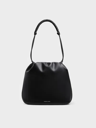 Charles & Keith - Lorelai Ruched Knotted-strap Hobo Bag In Black