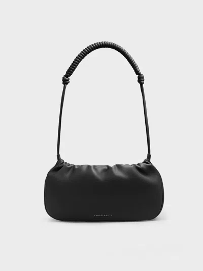 Charles & Keith - Lorelai Ruched Knotted-strap Shoulder Bag In Noir
