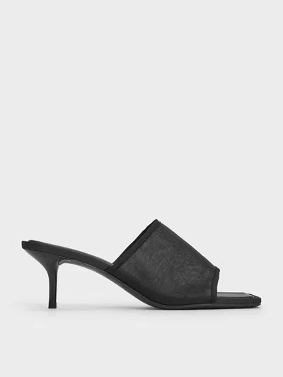 Charles & Keith - Loren Mesh Kitten-heel Mules In Black Textured