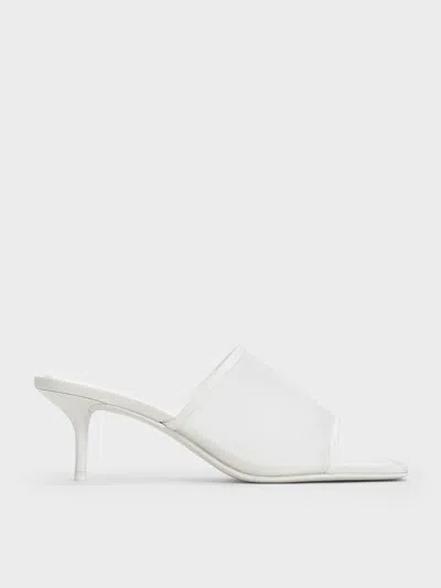 Charles & Keith - Loren Mesh Kitten-heel Mules In White